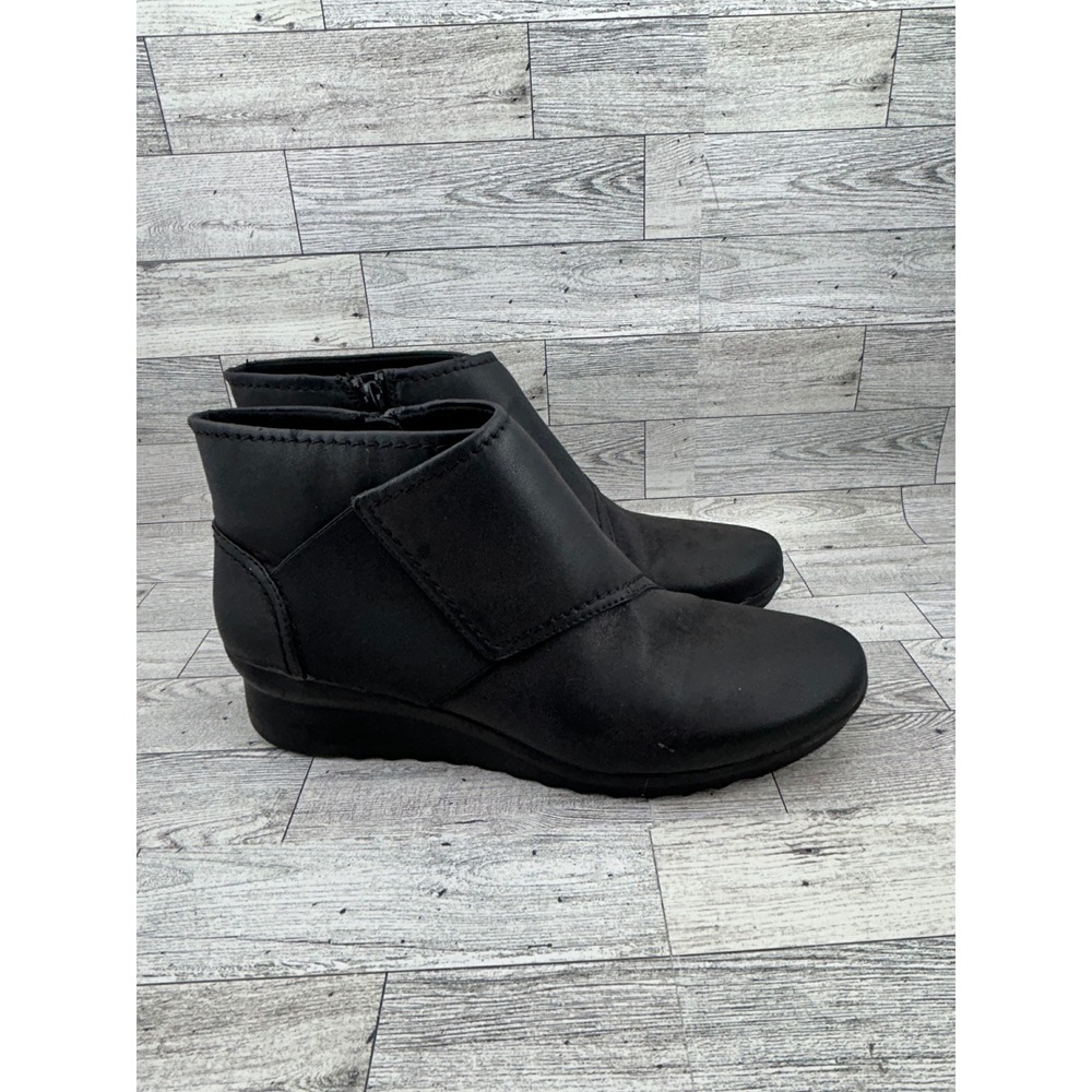 Clarks Cloudsteppers Sillian Tino Black Ankle Boots Womens 11 M Low Wedge Zip - Picture 9 of 13